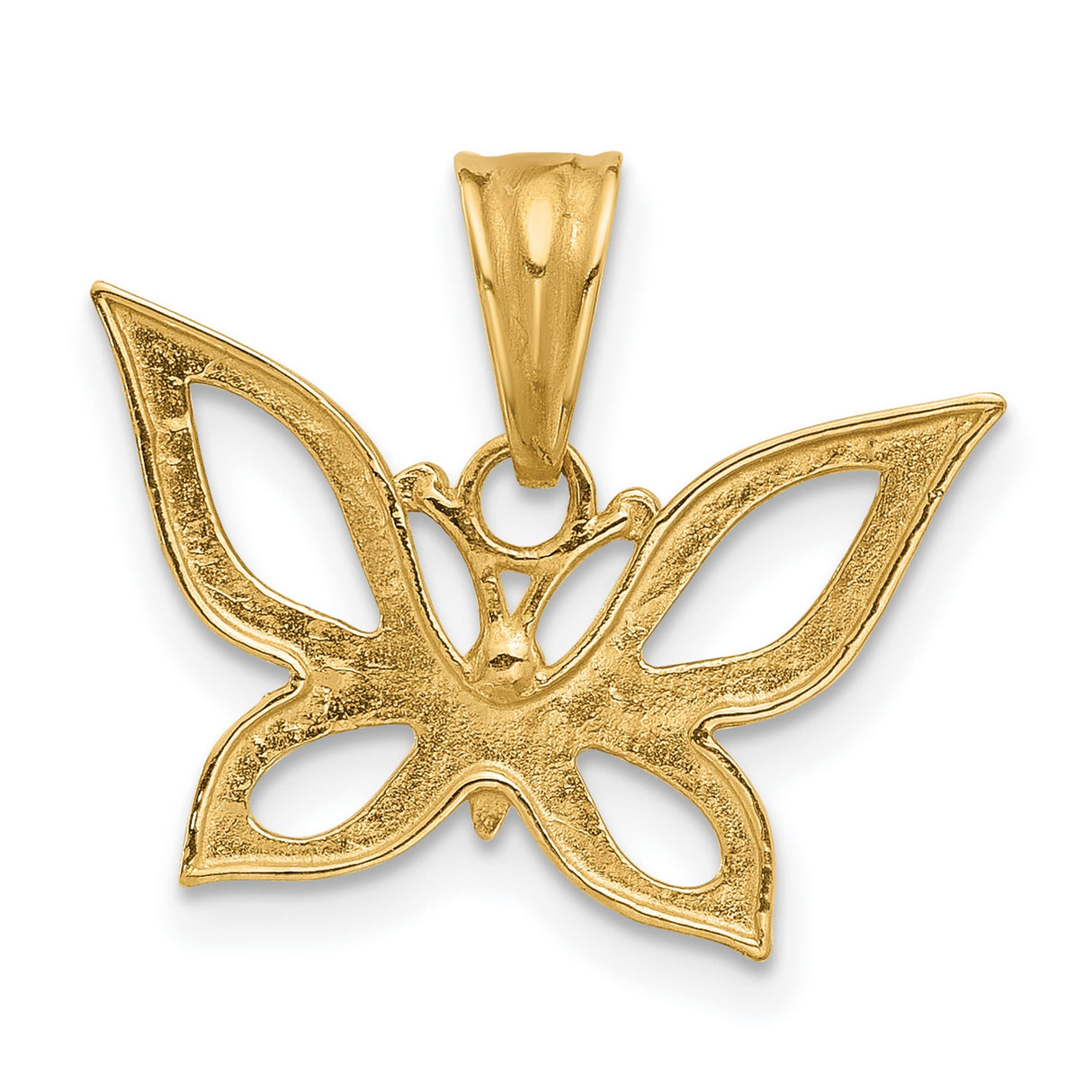 14k Two-Tone Gold Butterfly Pendant with Diamond-Cut Texture and Filigree Wings