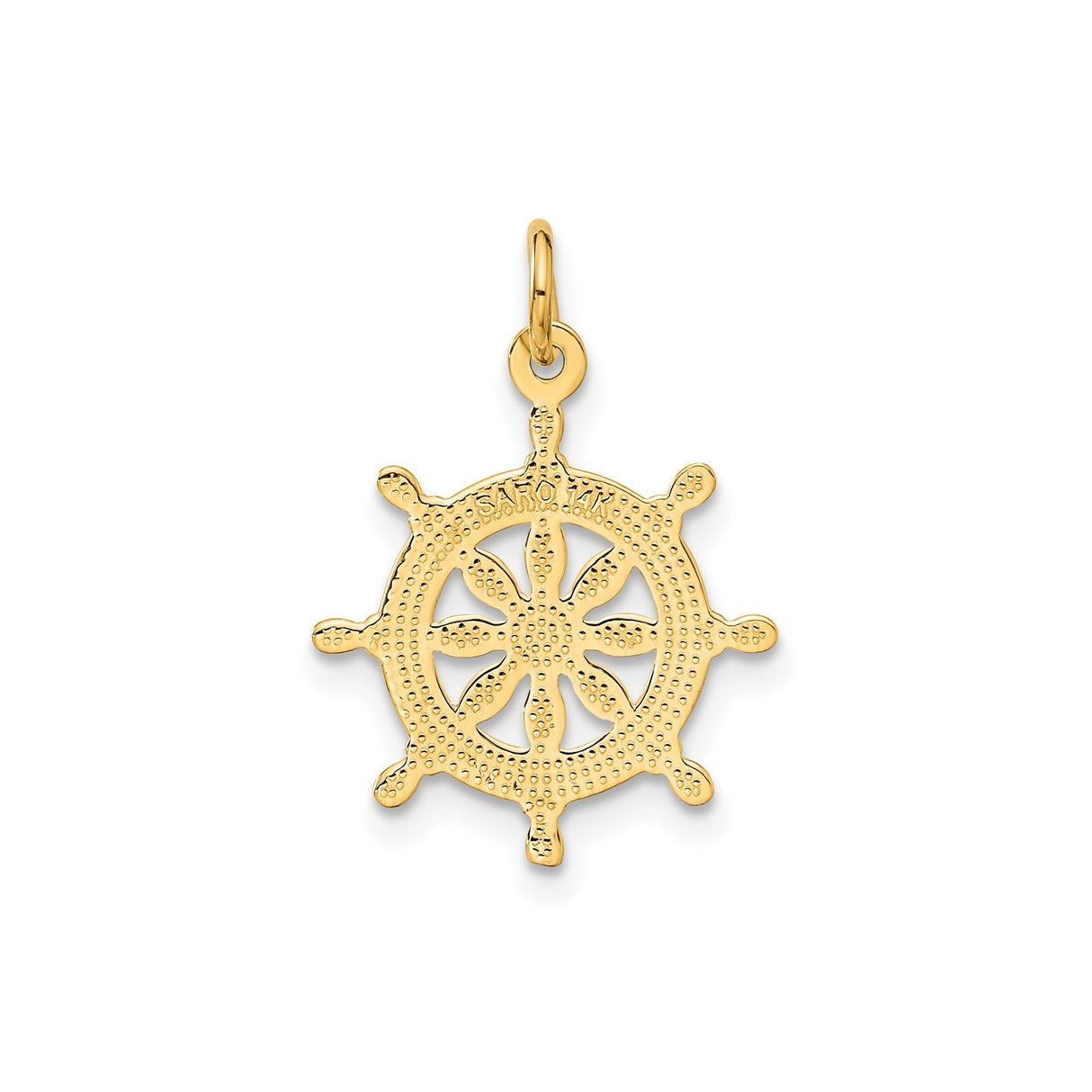 14k Yellow Gold Ship Wheel Pendant, Nautical Helm Charm, Unisex Maritime Jewelry