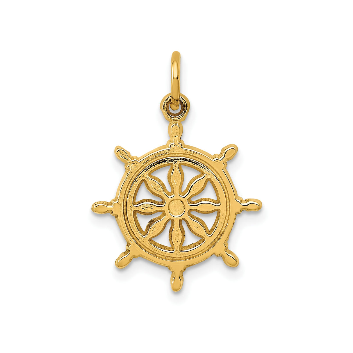 14k Yellow Gold Ship Wheel Pendant, Nautical Helm Charm, Unisex Maritime Jewelry