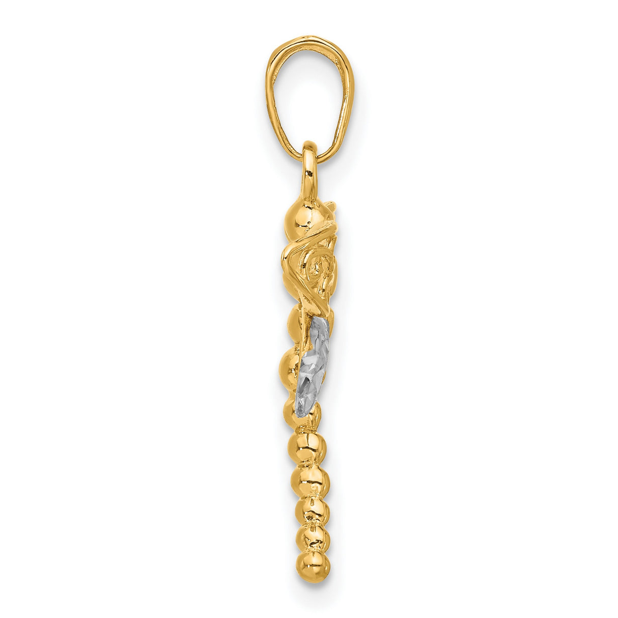 14k Multi-Tone Gold Dragonfly Pendant with Filigree Wings and Rhodium Accents