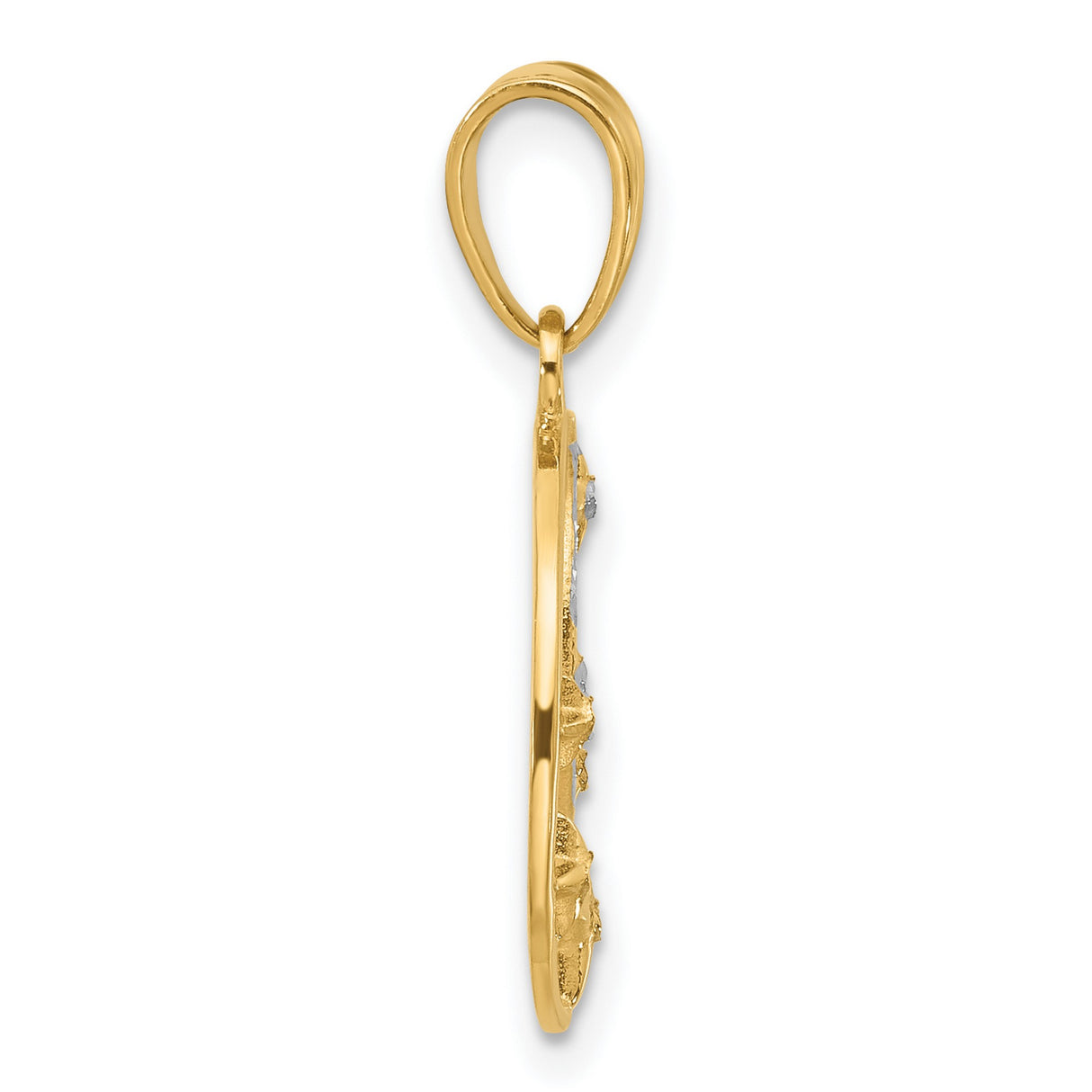 14k Multi-Tone Gold Moon and Stars Pendant with Textured Crescent and Diamond-Cut Stars