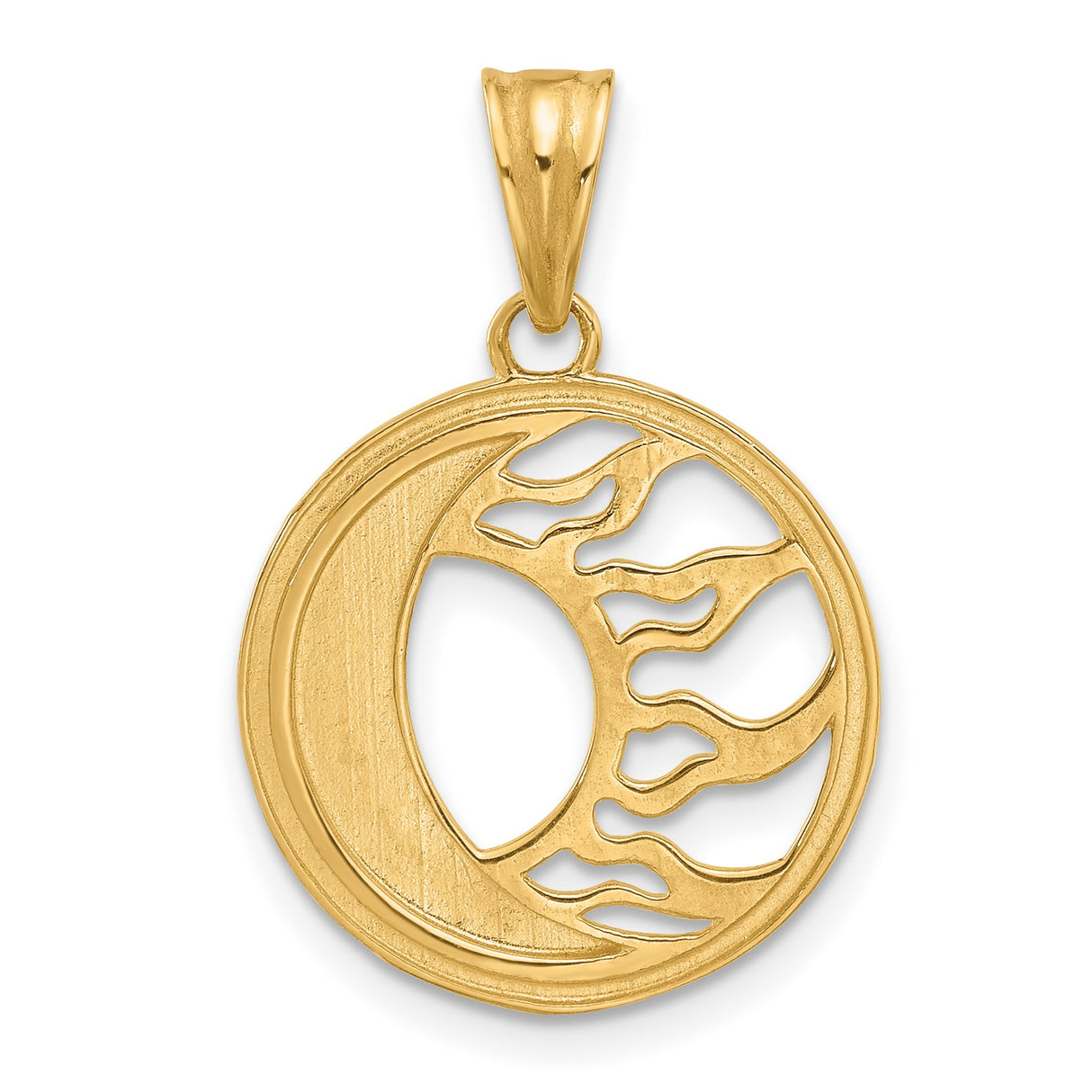 14k Multi-Tone Gold Sun Moon Pendant with Diamond Cut Intertwined Celestial Design