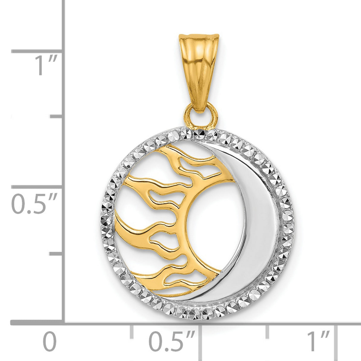 14k Multi-Tone Gold Sun Moon Pendant with Diamond Cut Intertwined Celestial Design