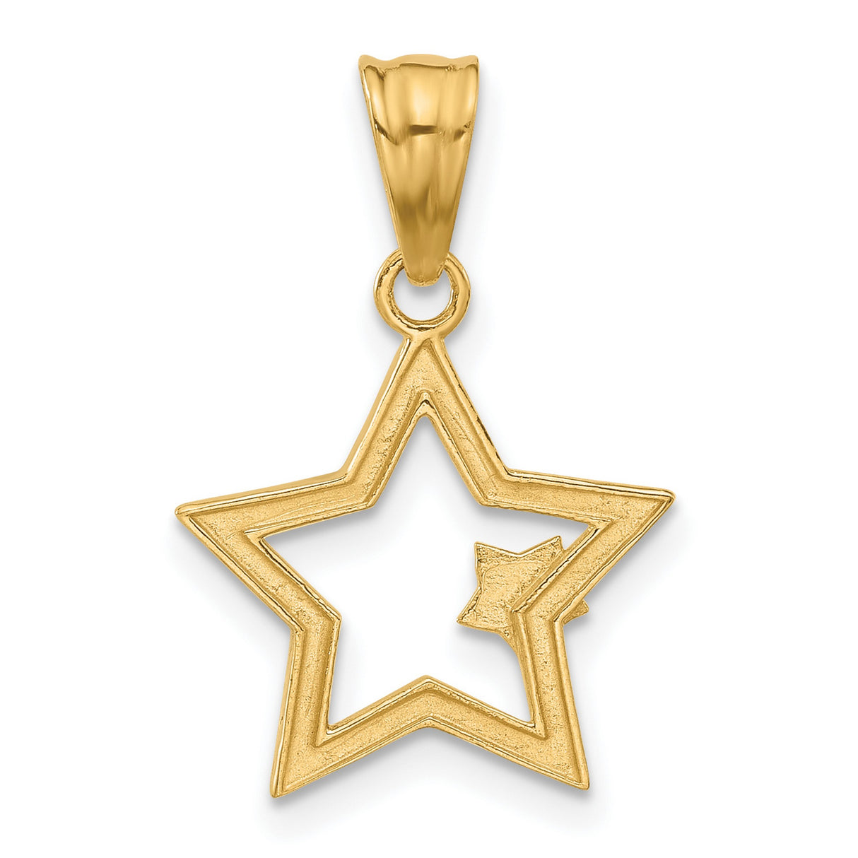 14k Multi-Tone Gold Open Star Pendant with Rhodium Accent, Diamond-Cut Celestial Design