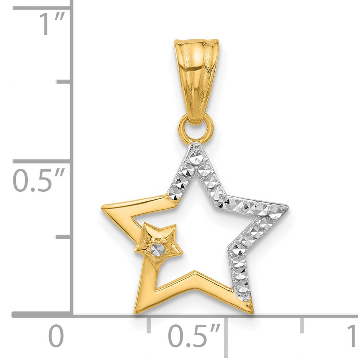 14k Multi-Tone Gold Open Star Pendant with Rhodium Accent, Diamond-Cut Celestial Design