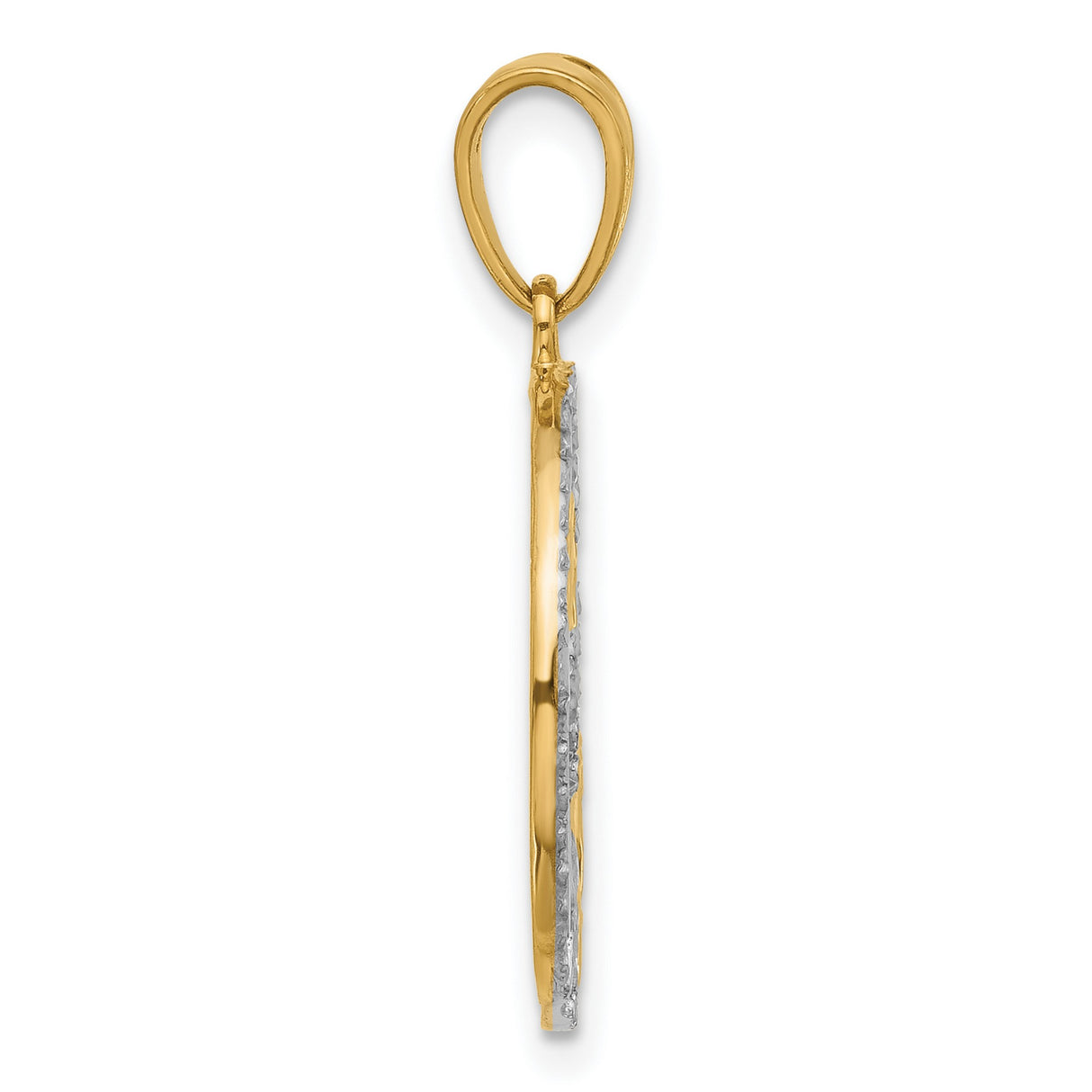 14k Multi-Tone Gold Star Pendant with Openwork Circle and Textured Celestial Design