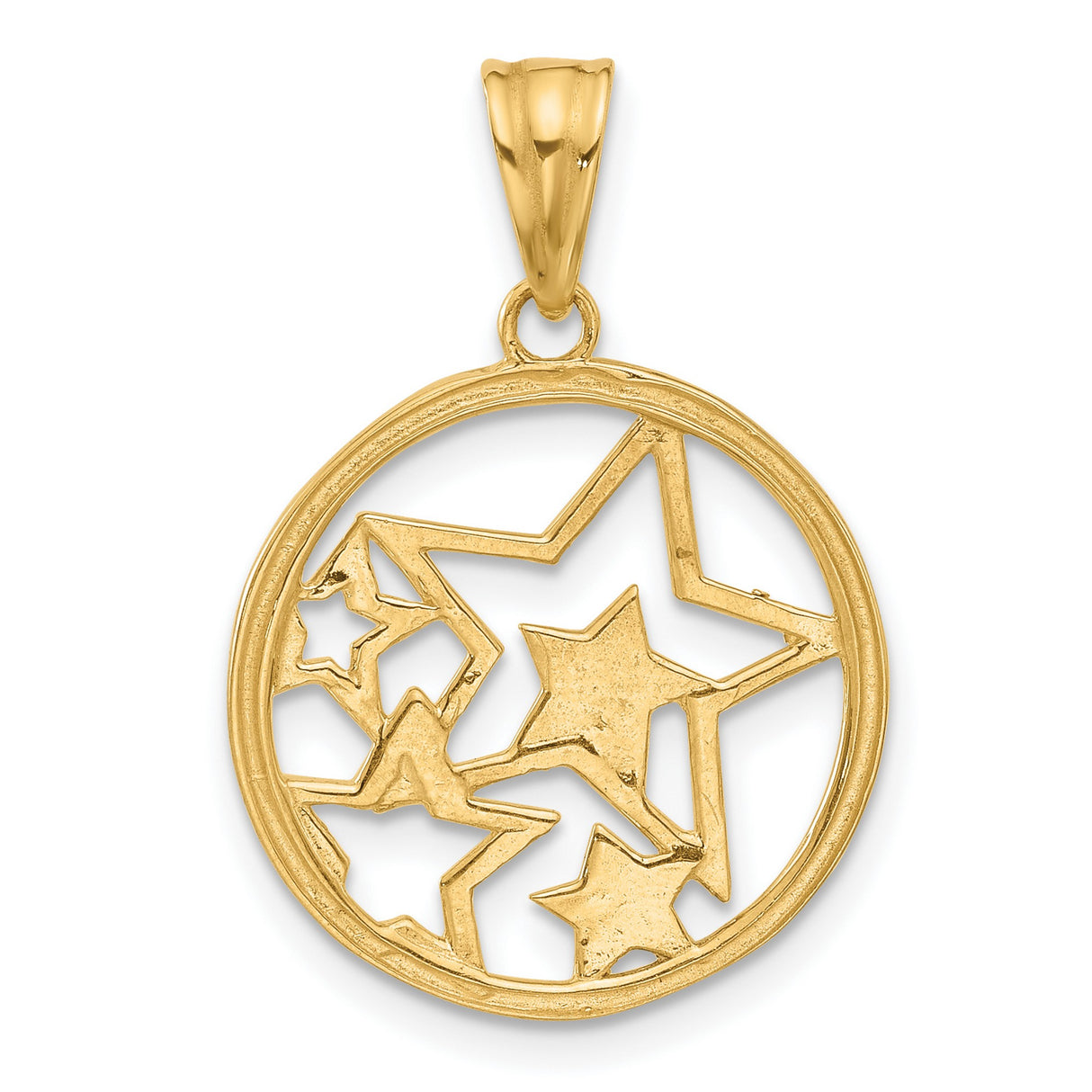 14k Multi-Tone Gold Star Pendant with Openwork Circle and Textured Celestial Design