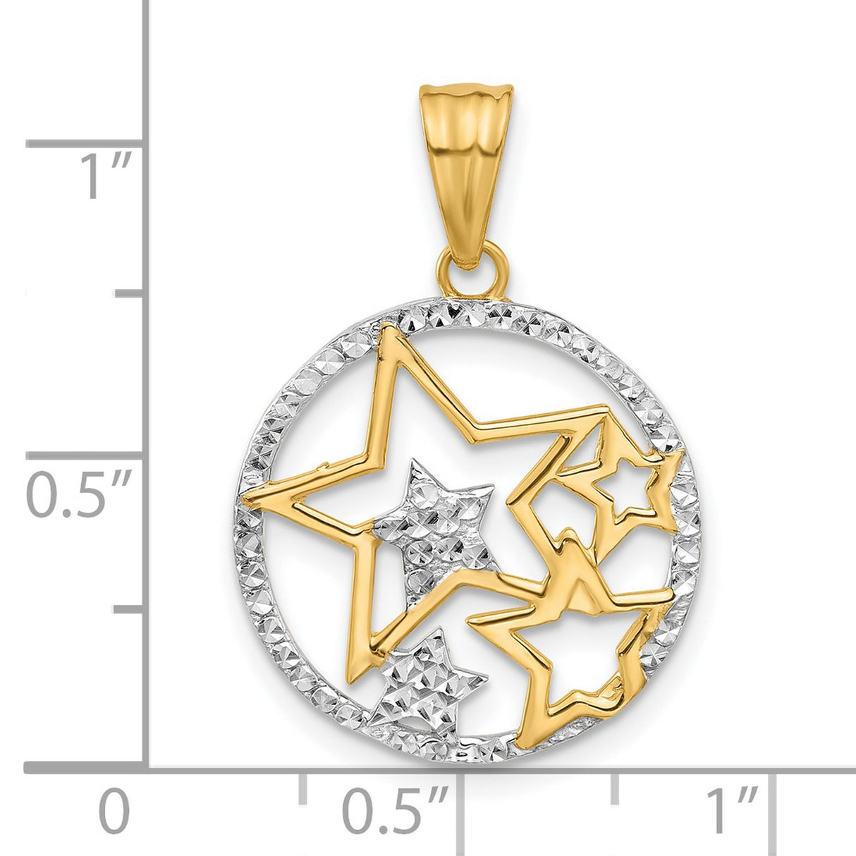 14k Multi-Tone Gold Star Pendant with Openwork Circle and Textured Celestial Design