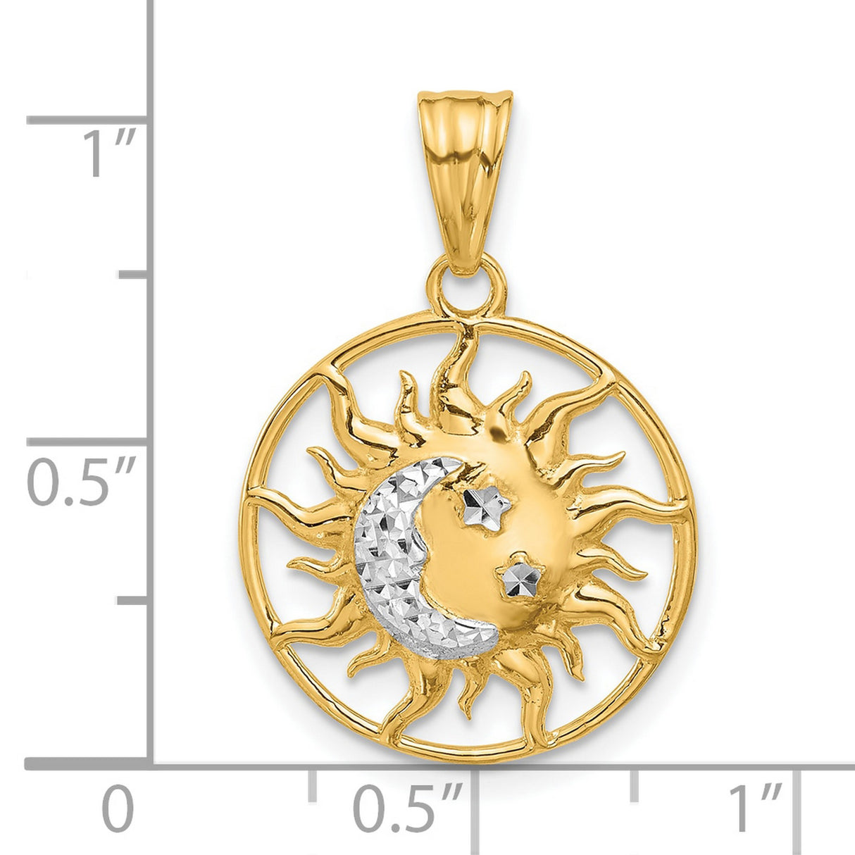 14k Two-Tone Gold Sun and Moon Pendant with Diamond-Cut Celestial Design