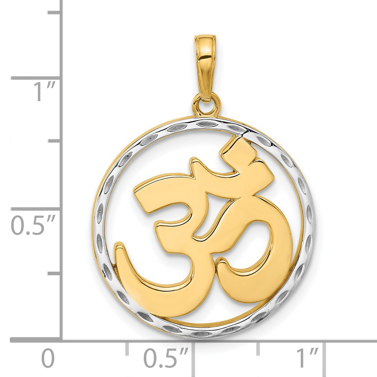 14k Multi-Tone Gold Om Pendant with Textured Rhodium Design, Hindu Symbol for Yoga and Meditation