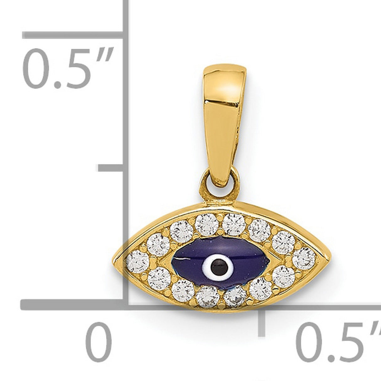 14k Yellow Gold Evil Eye Pendant with Blue Enamel Center and Cubic Zirconia