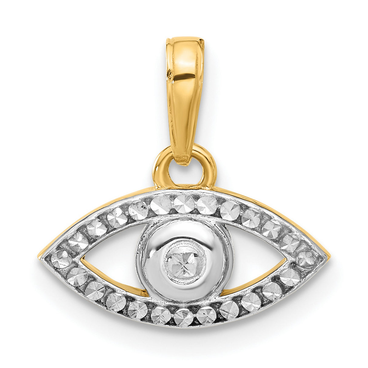 14k Multi-Tone Gold Evil Eye Pendant, Diamond Cut Design, Spiritual Protection Amulet for Women