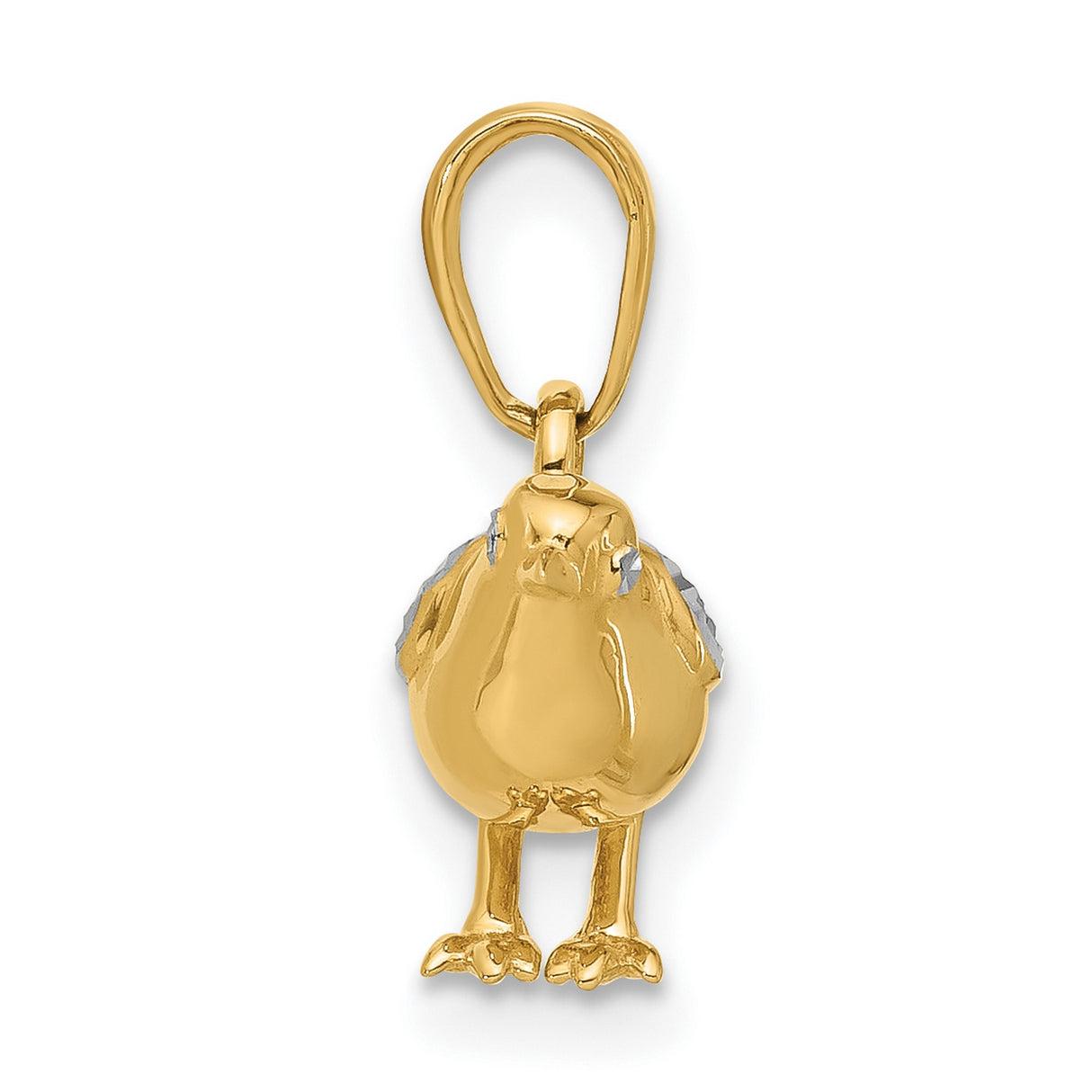14k Multi-Tone Gold Bird Pendant with Rhodium Plated Wings, Polished and Textured Detailing