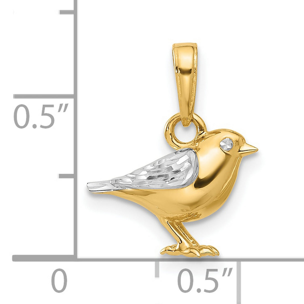 14k Multi-Tone Gold Bird Pendant with Rhodium Plated Wings, Polished and Textured Detailing
