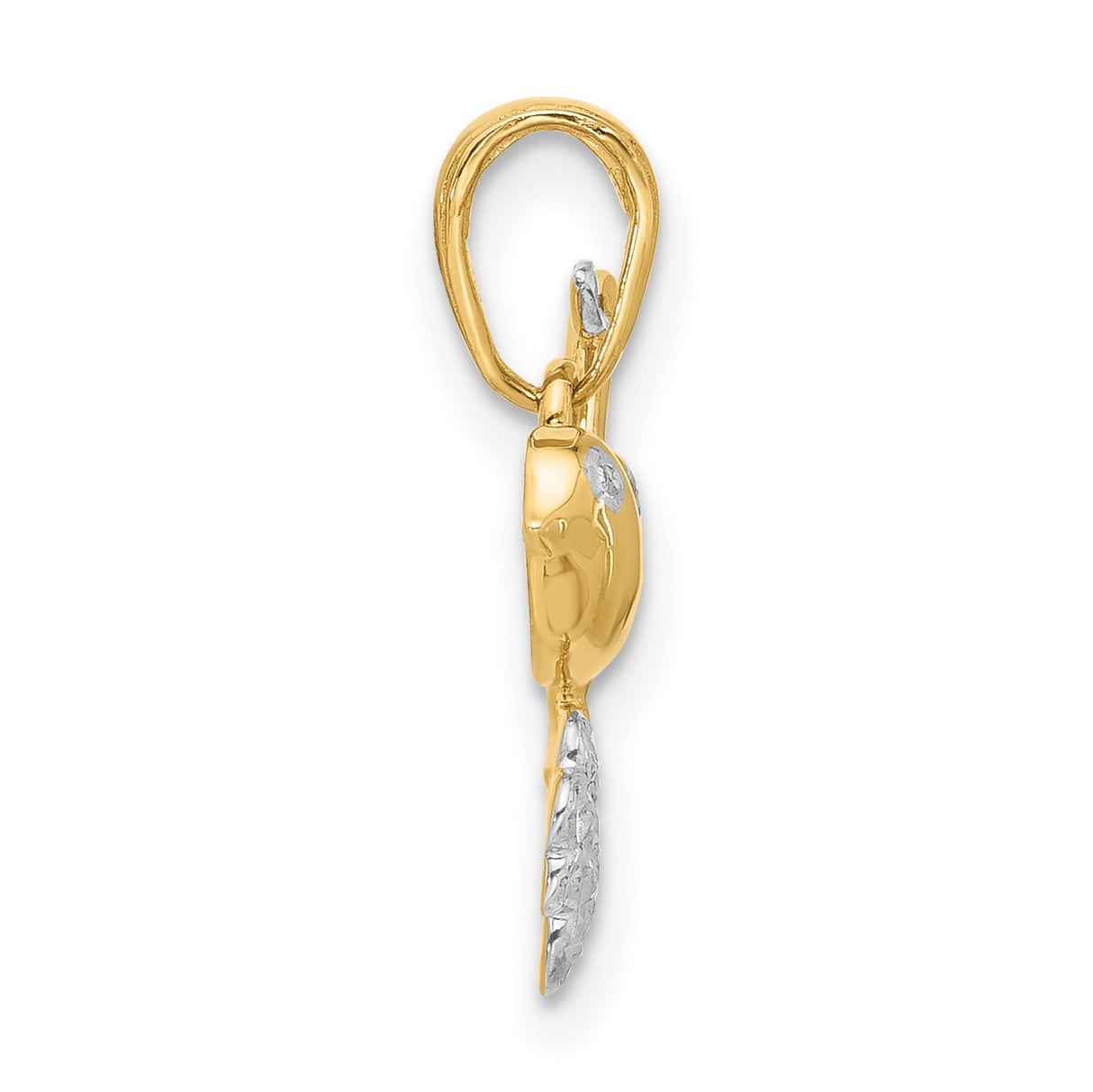 14k Multi-Tone Gold Bird Pendant with Textured Bird and Sparkling Flowers, Nature-Inspired Charm