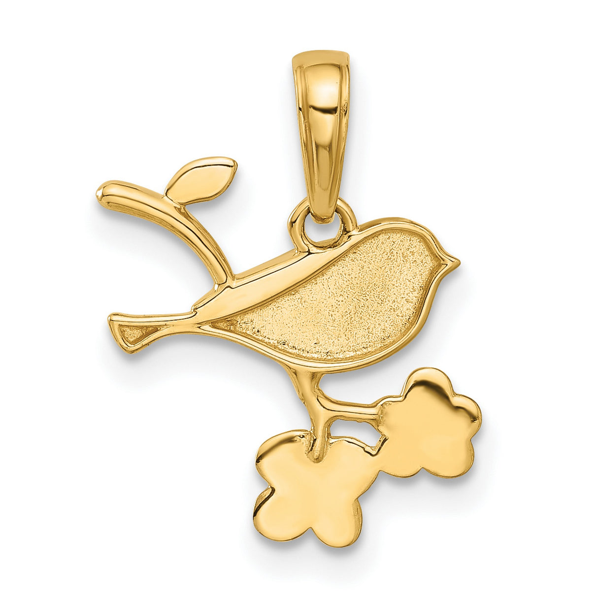 14k Multi-Tone Gold Bird Pendant with Textured Bird and Sparkling Flowers, Nature-Inspired Charm