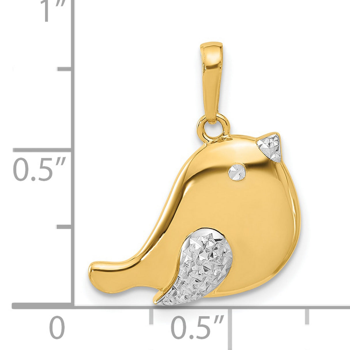 14k Multi-Tone Gold Bird Pendant with Rhodium Accents, Diamond Cut, Spiritual Animal Charm