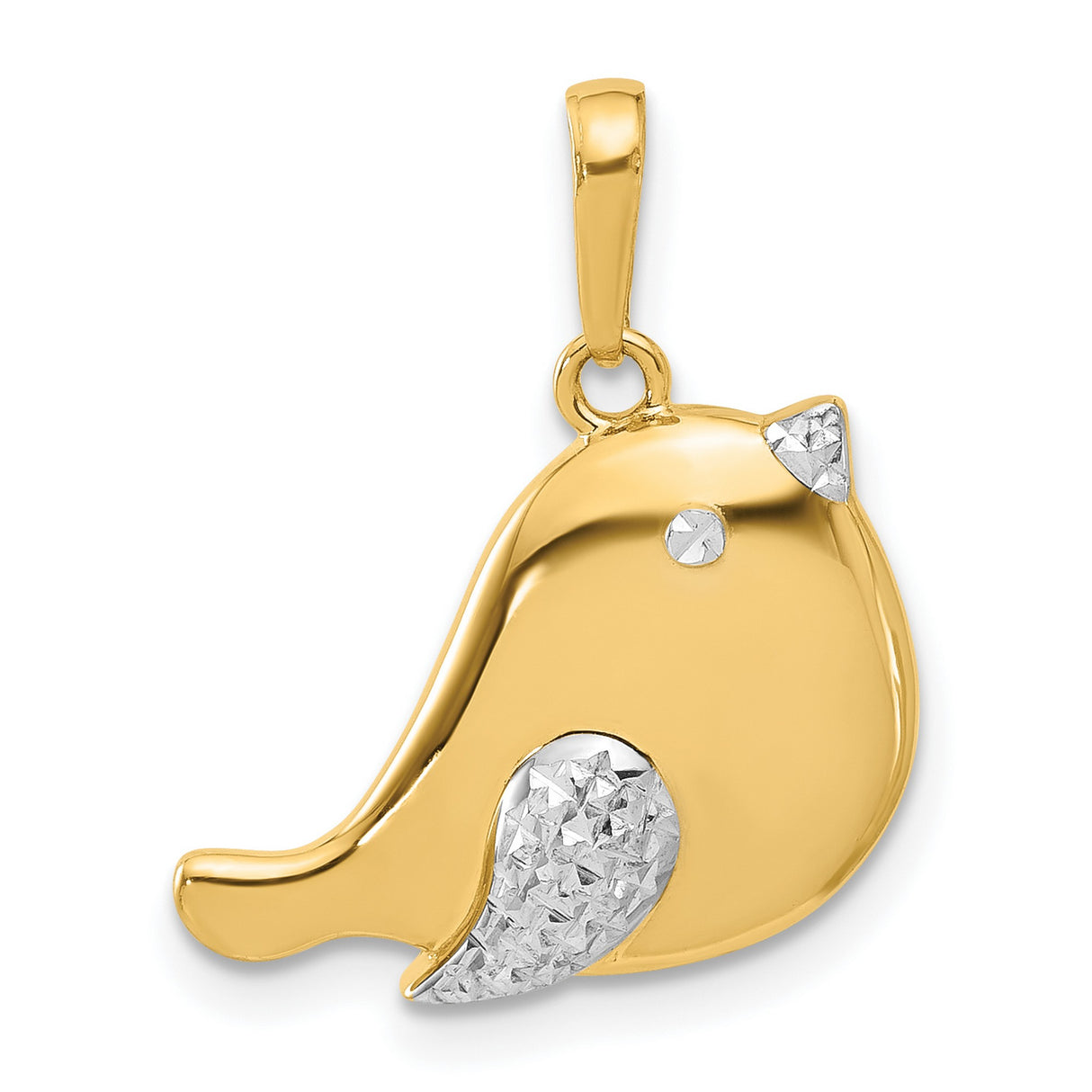 14k Multi-Tone Gold Bird Pendant with Rhodium Accents, Diamond Cut, Spiritual Animal Charm