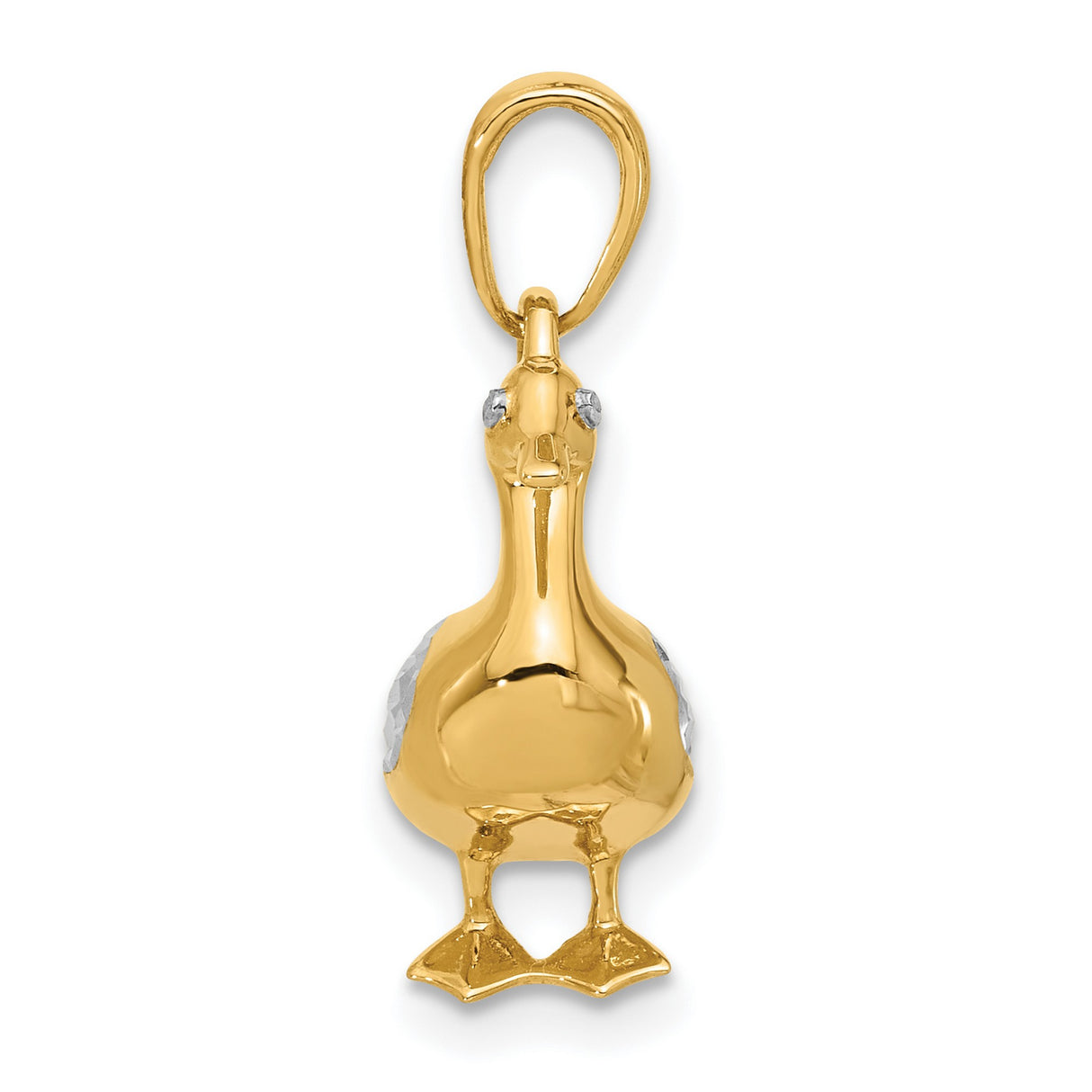14k Two-Tone Gold Duck Pendant with Diamond-Cut Detailing, Animal Nature Jewelry Charm