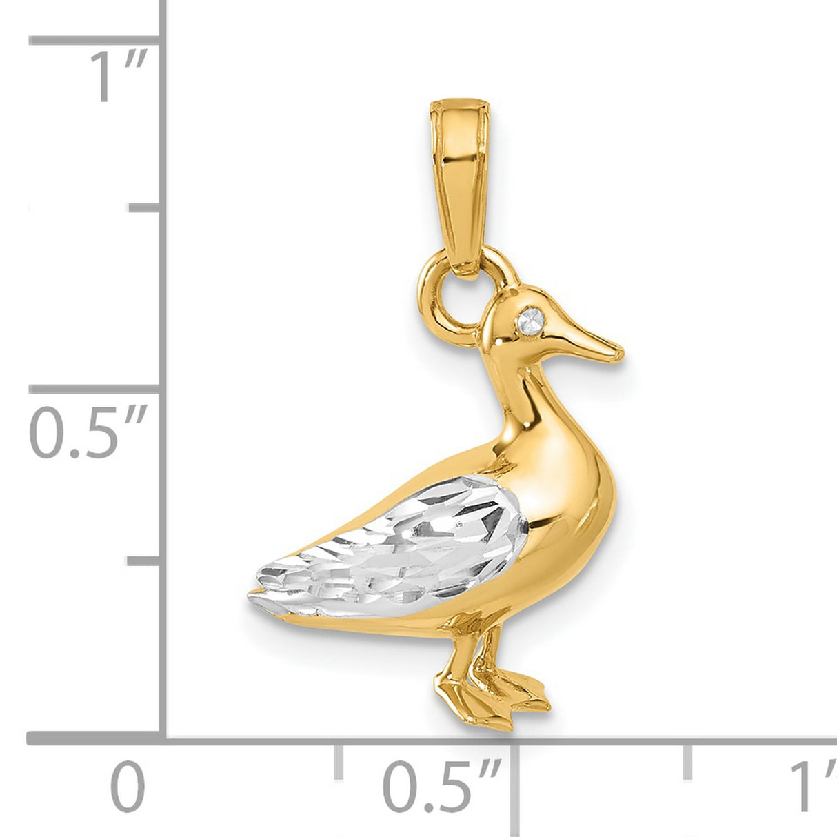 14k Two-Tone Gold Duck Pendant with Diamond-Cut Detailing, Animal Nature Jewelry Charm