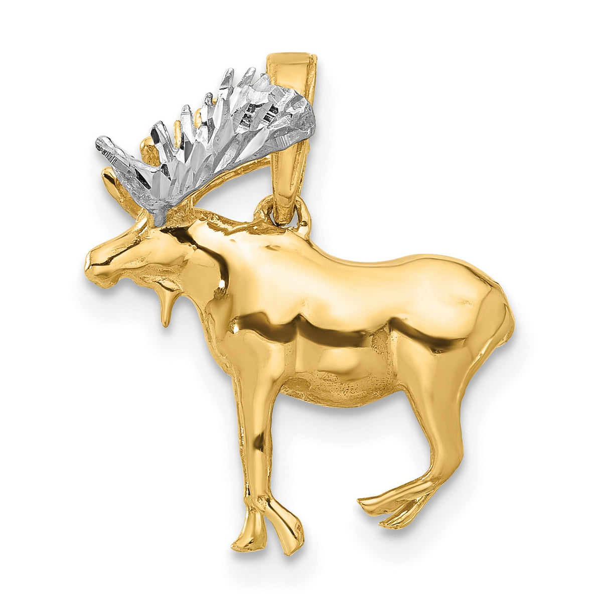 14k Multi-Tone Gold Moose Pendant, Rustic Wilderness Animal Charm for Men or Unisex Wear