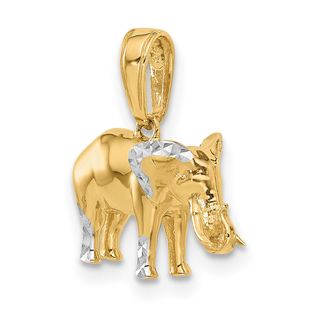 14k Multi-Tone Gold Elephant Pendant with Rhodium Accents, Symbol of Strength and Wisdom