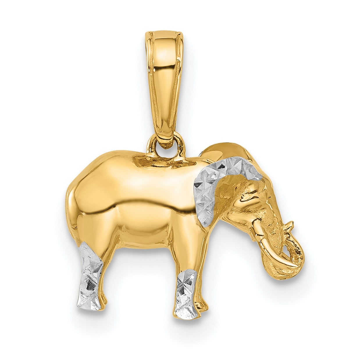 14k Multi-Tone Gold Elephant Pendant with Rhodium Accents, Symbol of Strength and Wisdom
