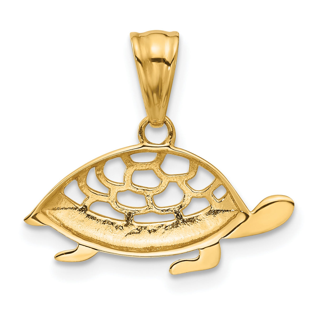 14k Yellow Gold and Rhodium Turtle Pendant with Cutout Shell and Diamond Cut Accents