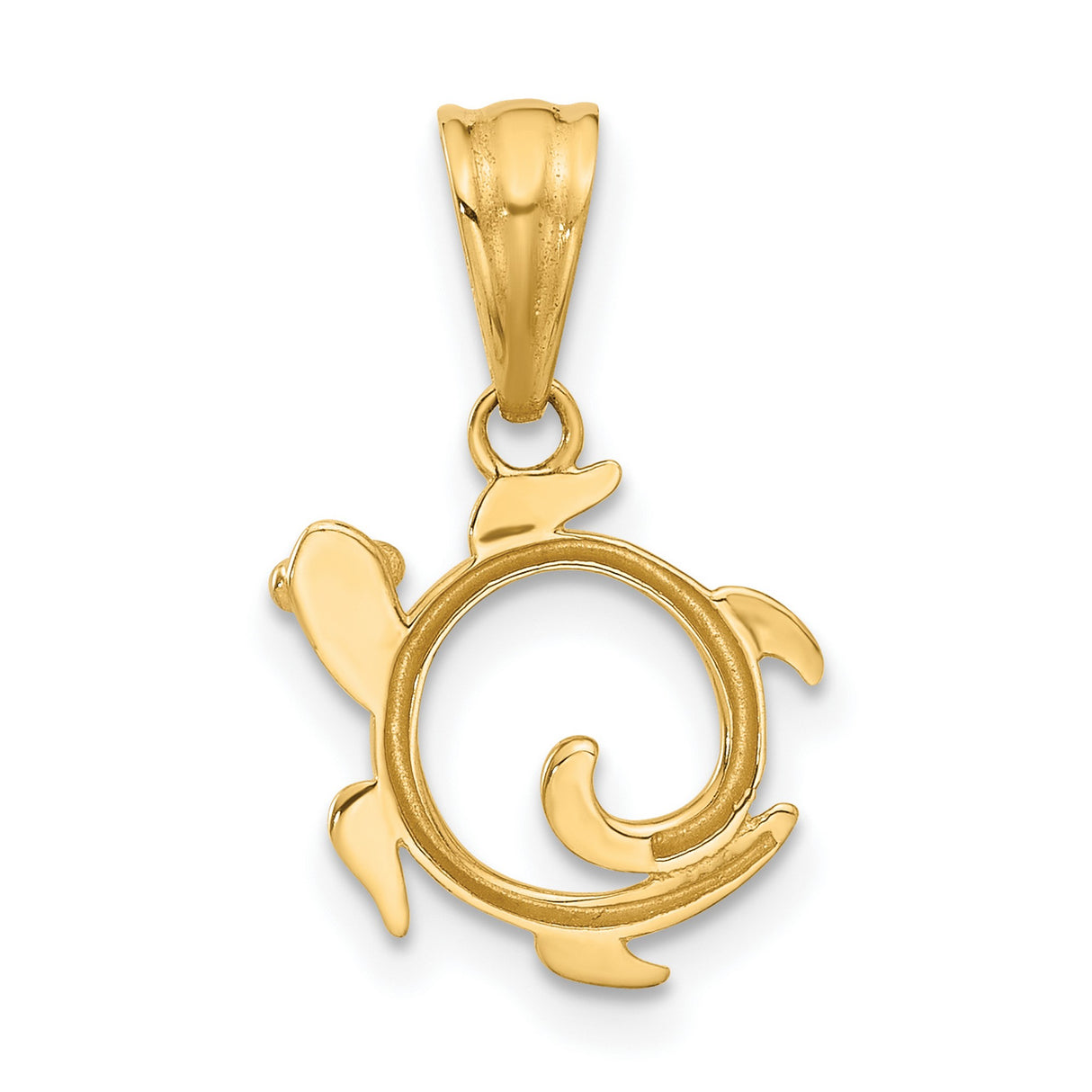 14k Multi-Tone Gold Sea Turtle Pendant with Swirl Shell, Nautical Marine Theme