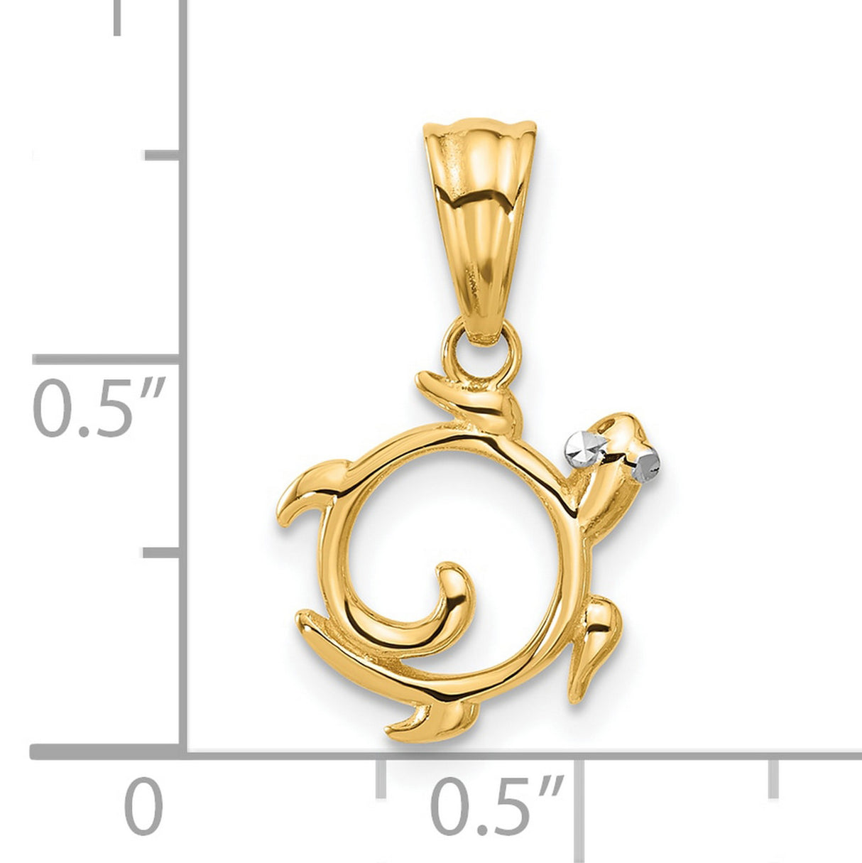 14k Multi-Tone Gold Sea Turtle Pendant with Swirl Shell, Nautical Marine Theme