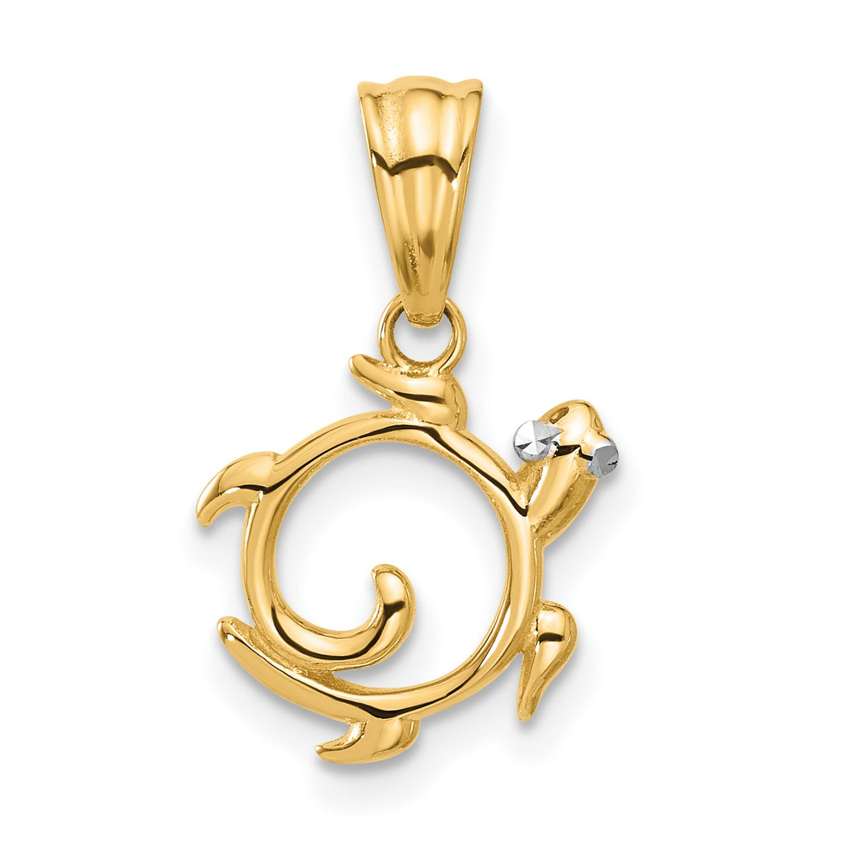 14k Multi-Tone Gold Sea Turtle Pendant with Swirl Shell, Nautical Marine Theme