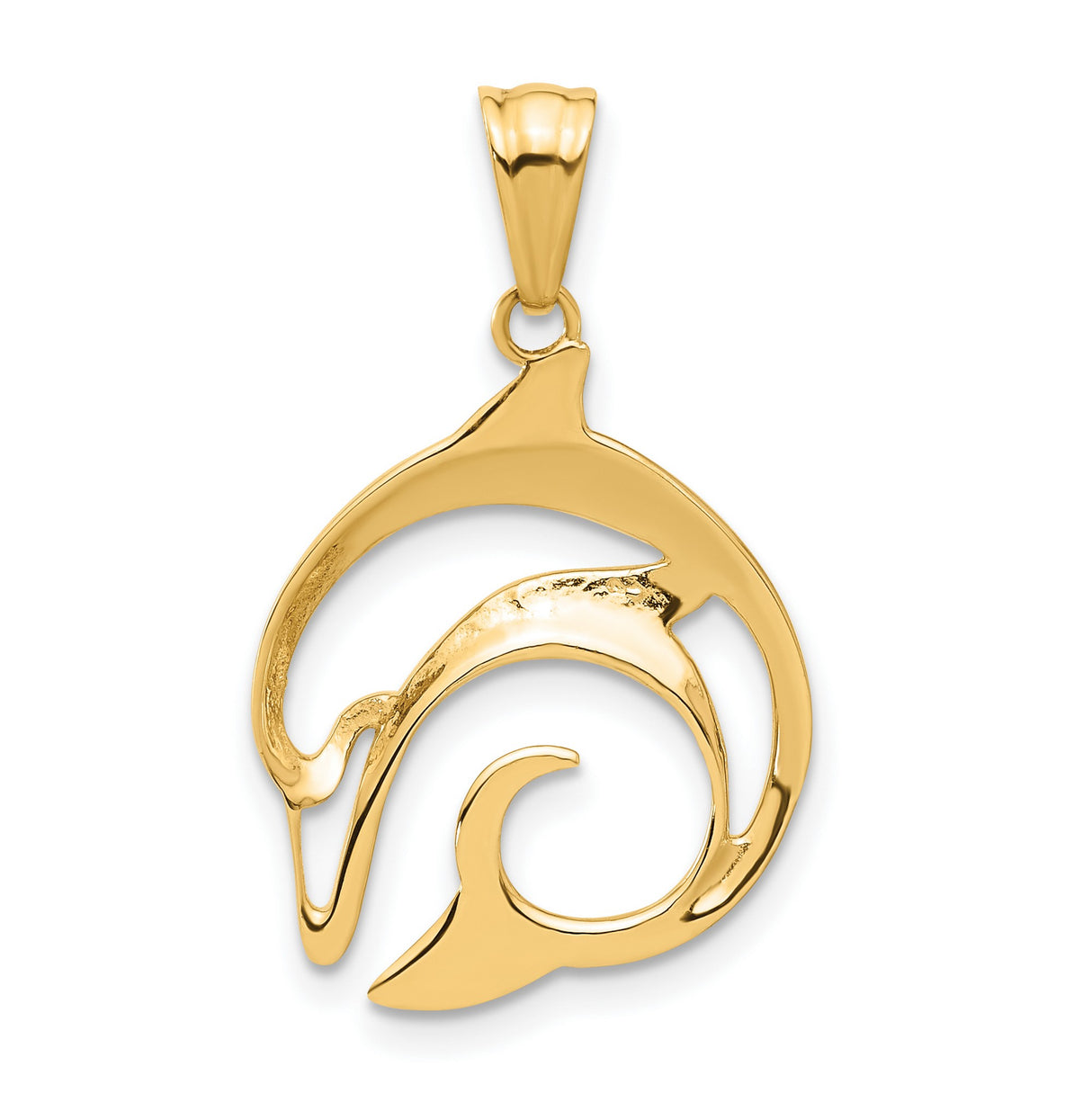 14k Yellow Gold Dolphin Pendant with Openwork Ocean Motif for Women