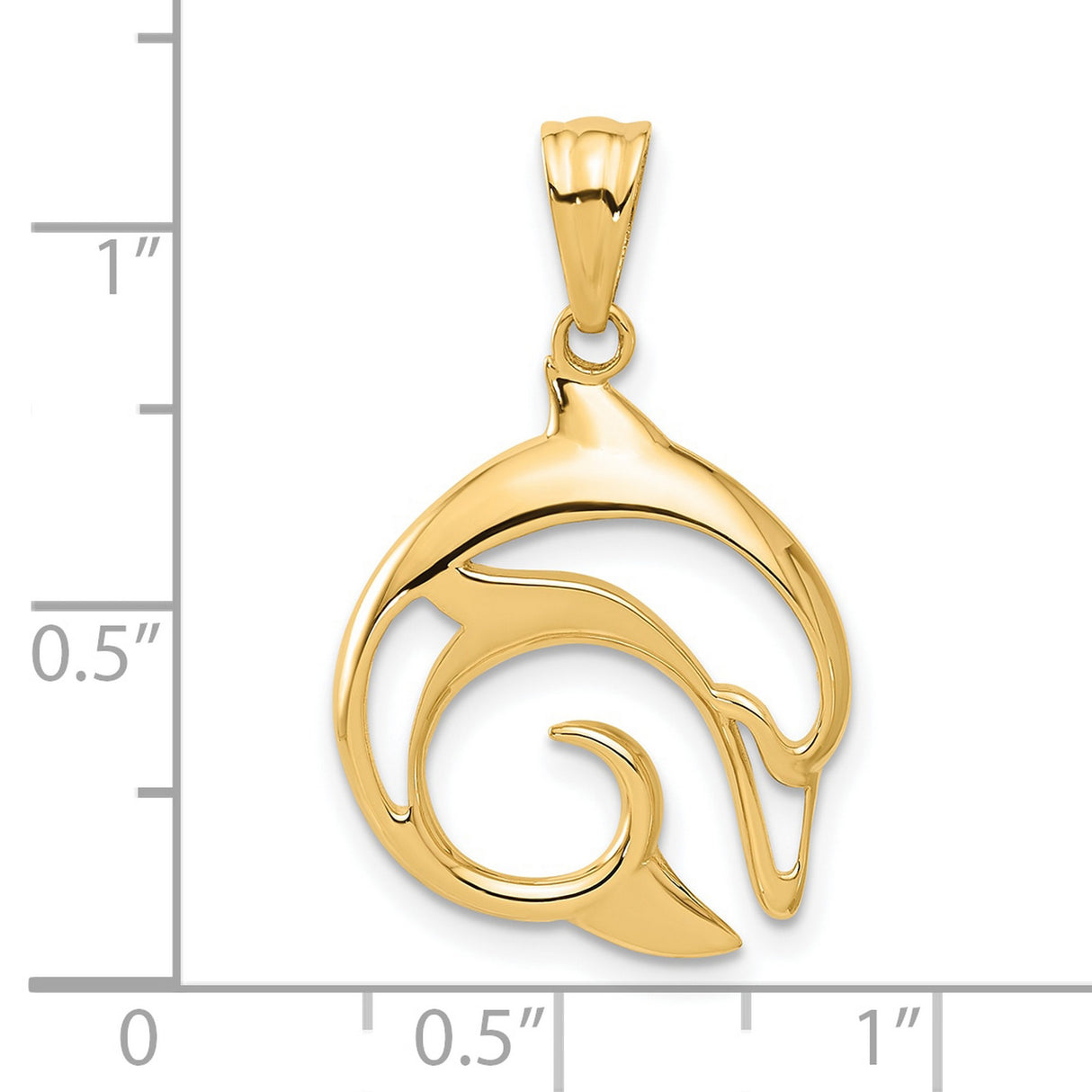14k Yellow Gold Dolphin Pendant with Openwork Ocean Motif for Women