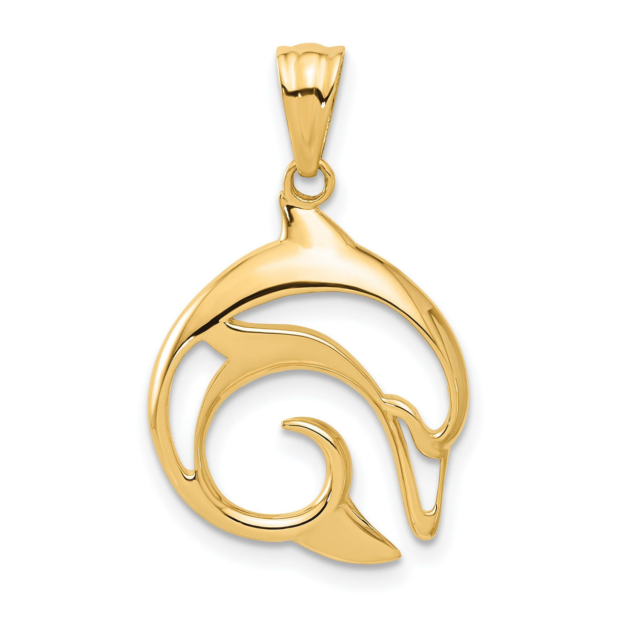 14k Yellow Gold Dolphin Pendant with Openwork Ocean Motif for Women