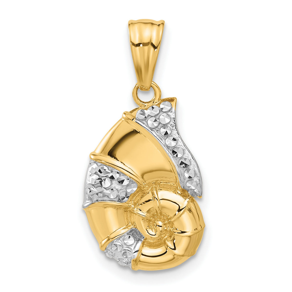 14k Yellow and Rhodium Gold Nautilus Pendant, Ocean-Inspired Coastal Jewelry for Women