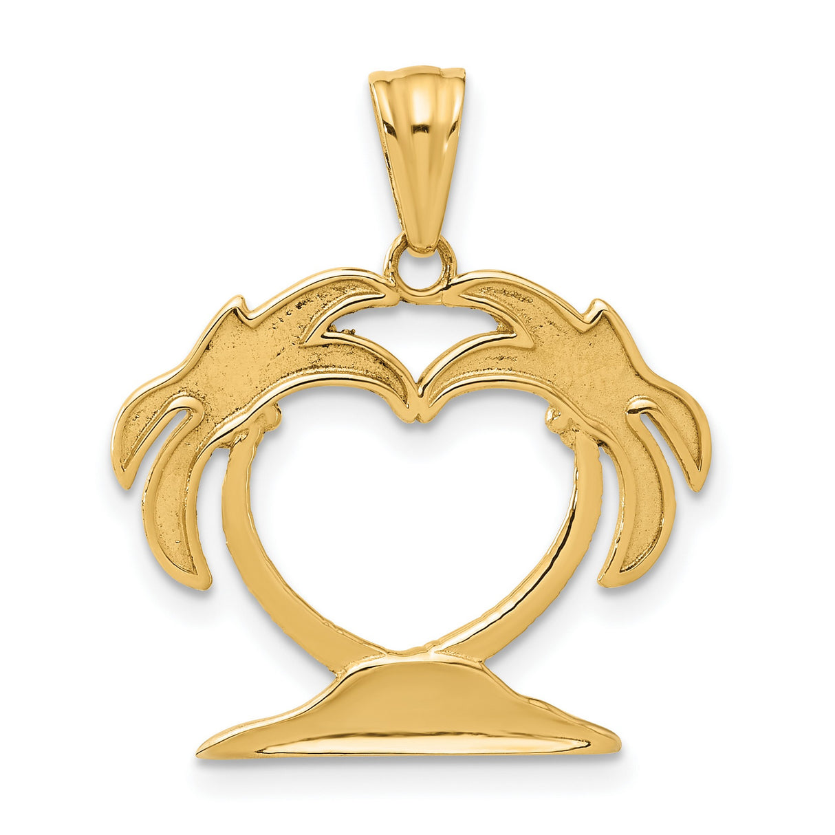 14k Multi-Tone Gold Palm Tree Heart Pendant, Tropical Beach Charm for Women