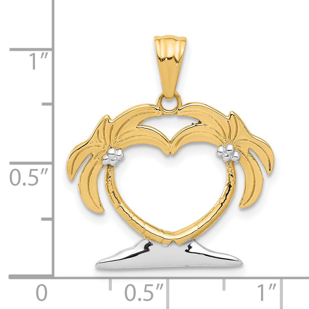 14k Multi-Tone Gold Palm Tree Heart Pendant, Tropical Beach Charm for Women
