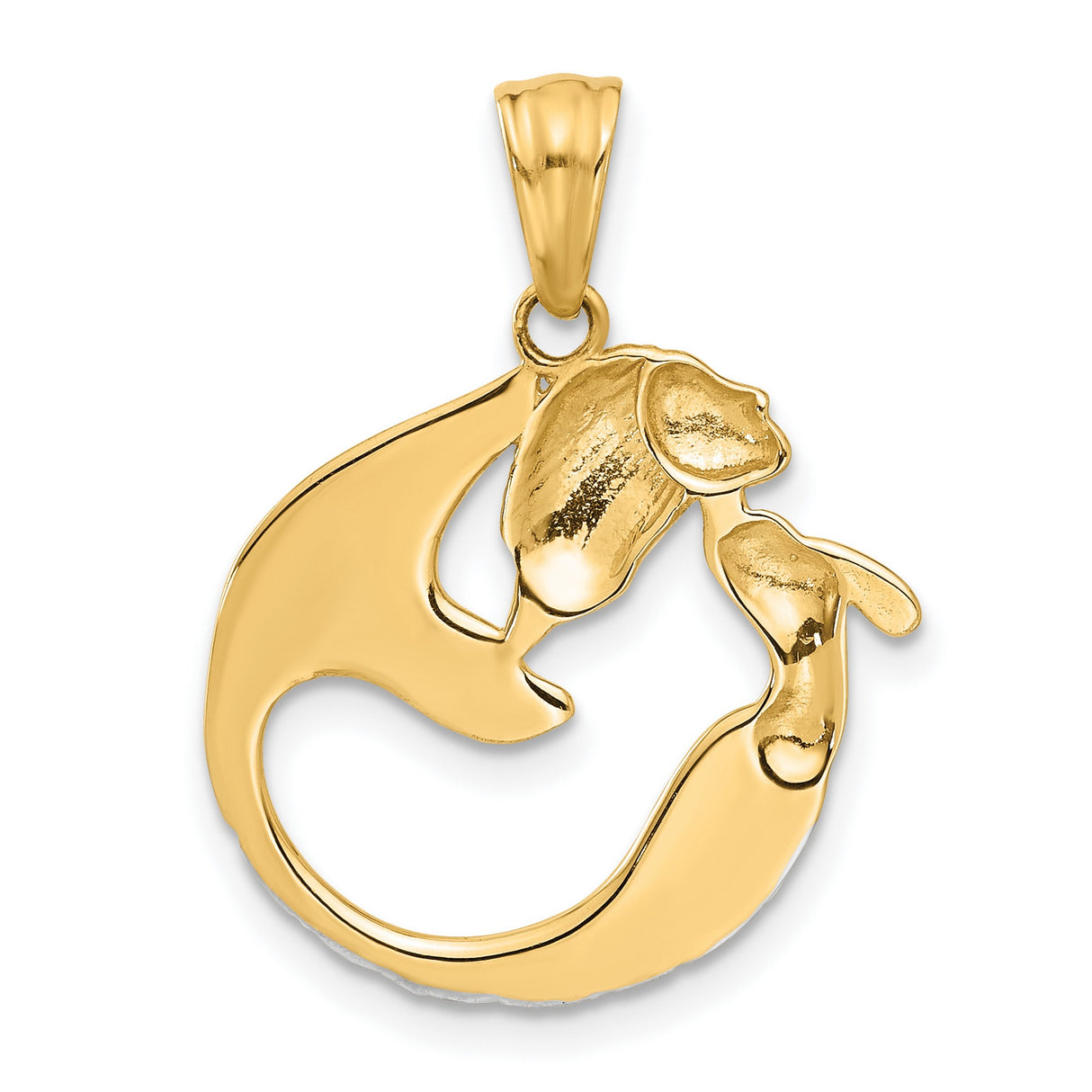 14k Multi-Tone Gold Mermaid Pendant with Rhodium Accents and Textured Tail Design