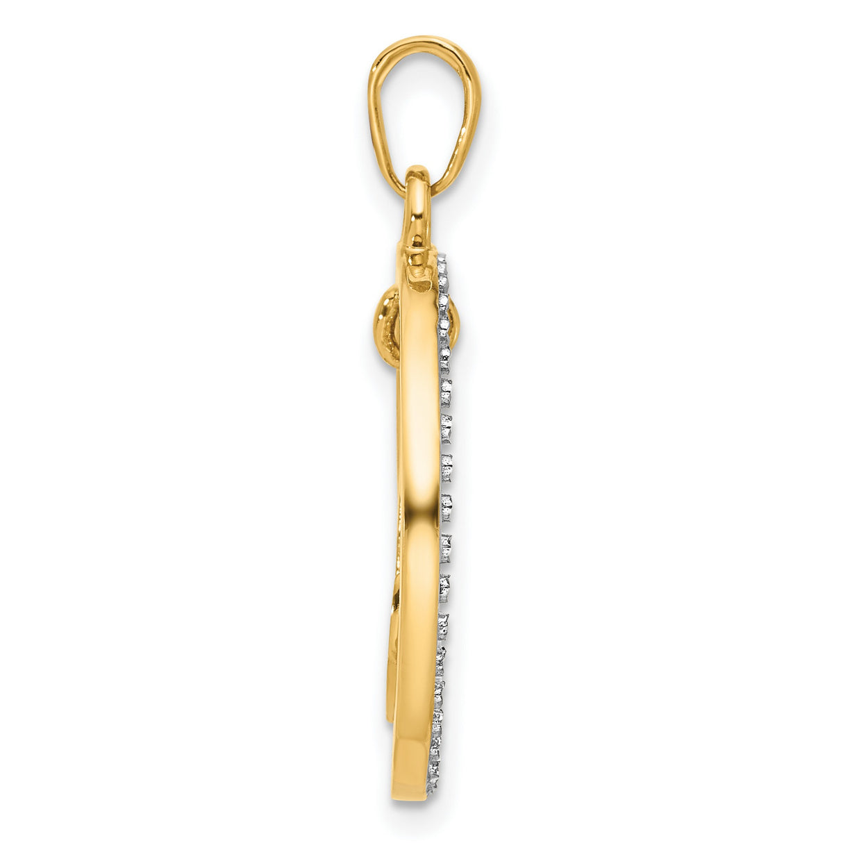 14k Multi-Tone Gold Anchor Pendant with Diamond Cut Rhodium Circle, Nautical Design