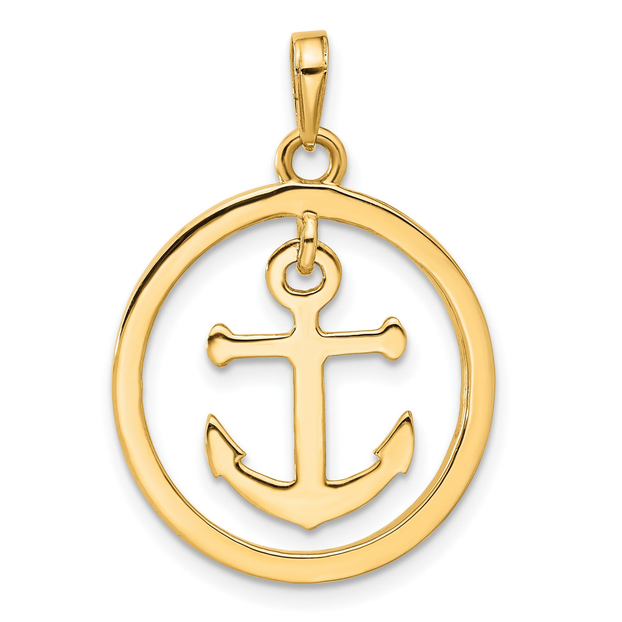 14k Multi-Tone Gold Anchor Pendant with Diamond Cut Rhodium Circle, Nautical Design