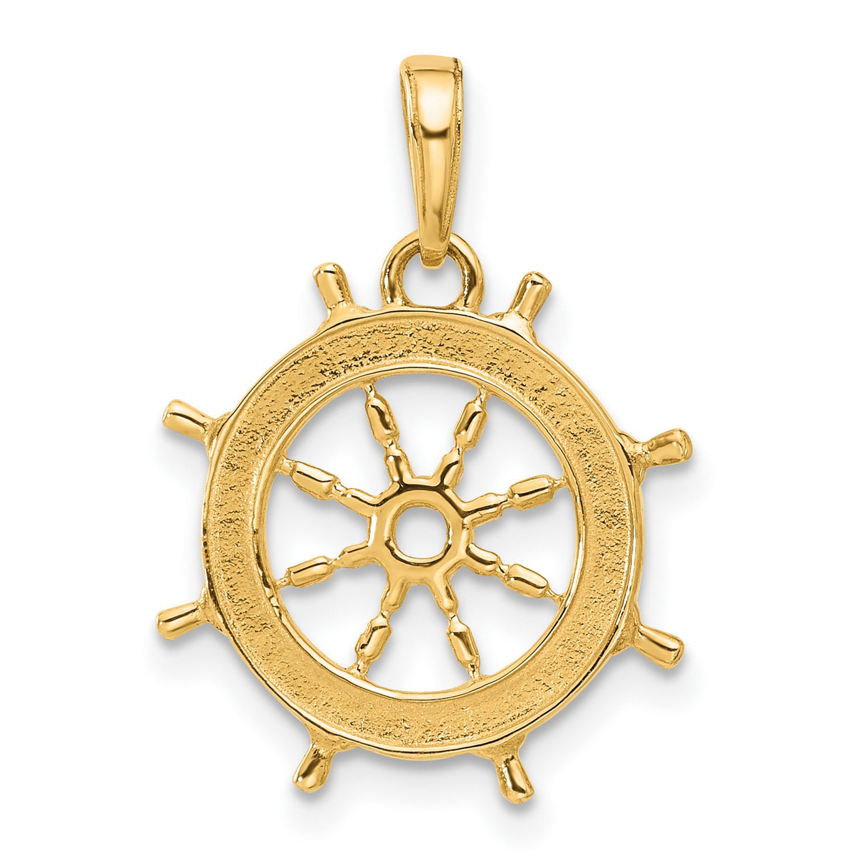 14k Multi-Tone Gold Ship Wheel Pendant, Textured Nautical Helm Design Charm