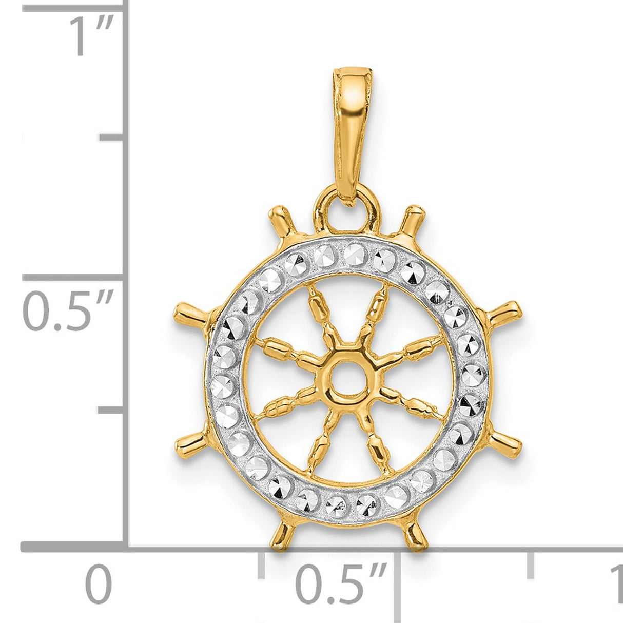 14k Multi-Tone Gold Ship Wheel Pendant, Textured Nautical Helm Design Charm
