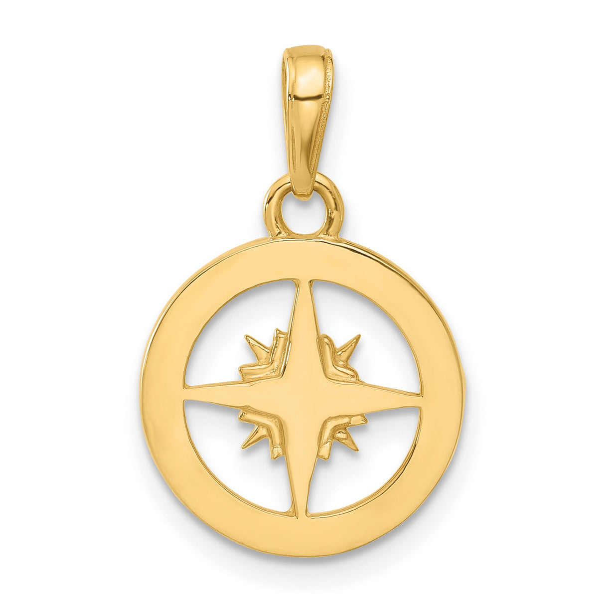 14k Multi-Tone Gold Compass Pendant with Starburst Design and Directional Symbol