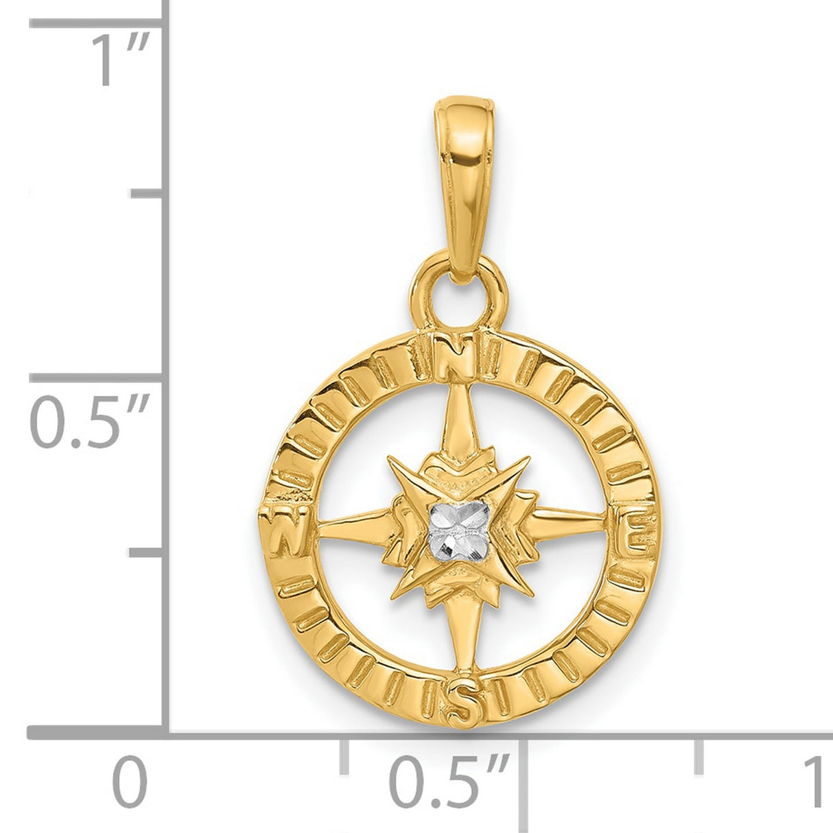 14k Multi-Tone Gold Compass Pendant with Starburst Design and Directional Symbol