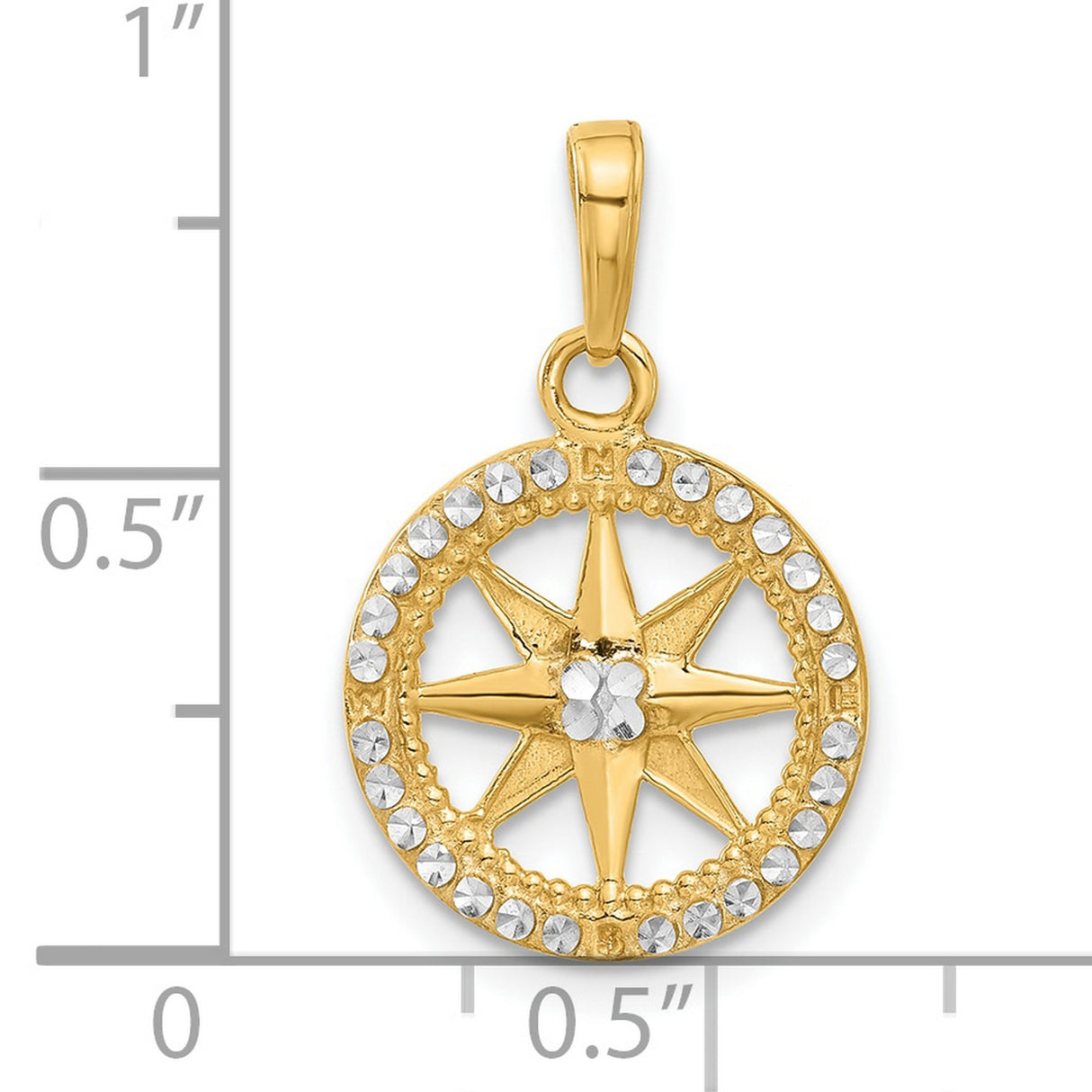 14k Multi-Tone Gold Compass Rose Pendant with Diamond Cut Accents, Nautical Theme for Women