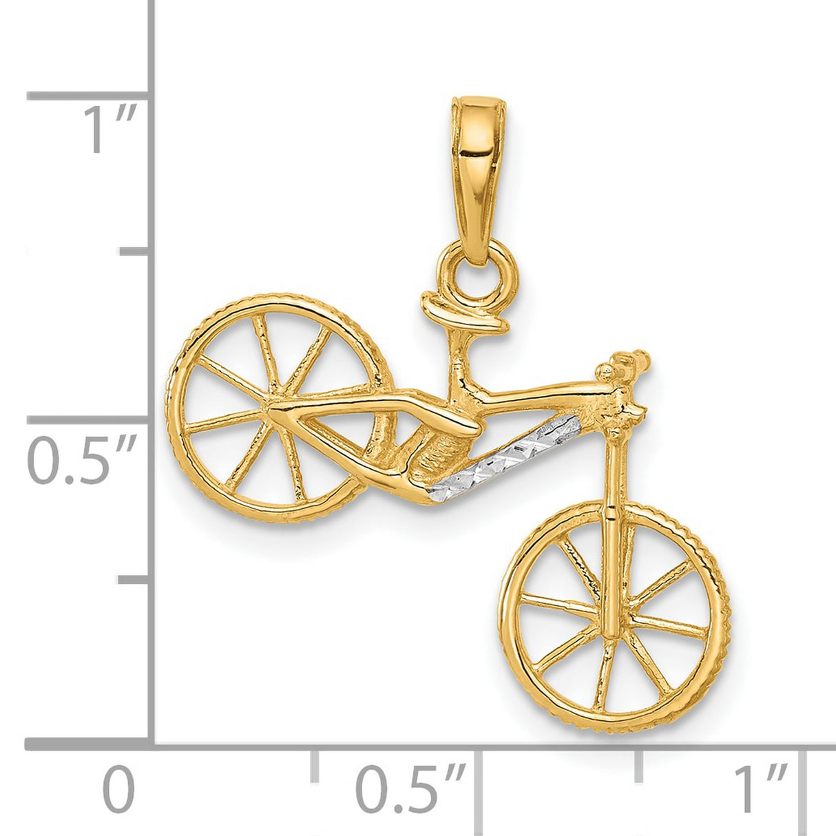 14k Multi-Tone Gold Bicycle Pendant with Rhodium Accents, 3D Cyclist Charm for Unisex Wear