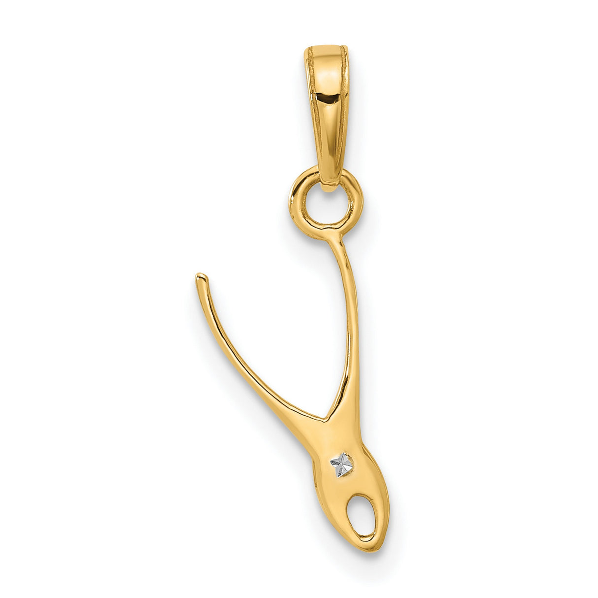 14k Multi-Tone Gold Wishbone Pendant with Diamond Accent, Polished Finish, Good Luck Charm for Women