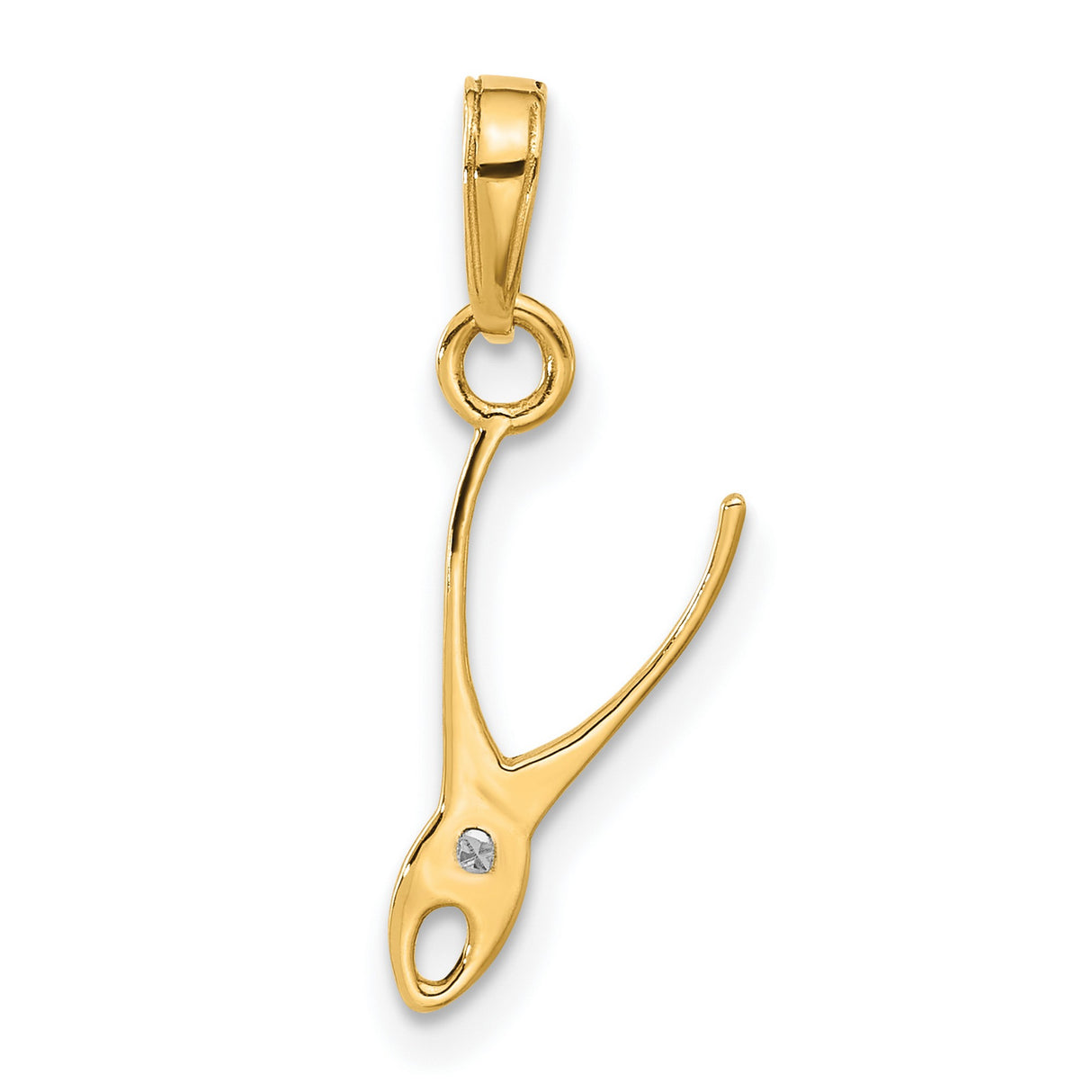 14k Multi-Tone Gold Wishbone Pendant with Diamond Accent, Polished Finish, Good Luck Charm for Women