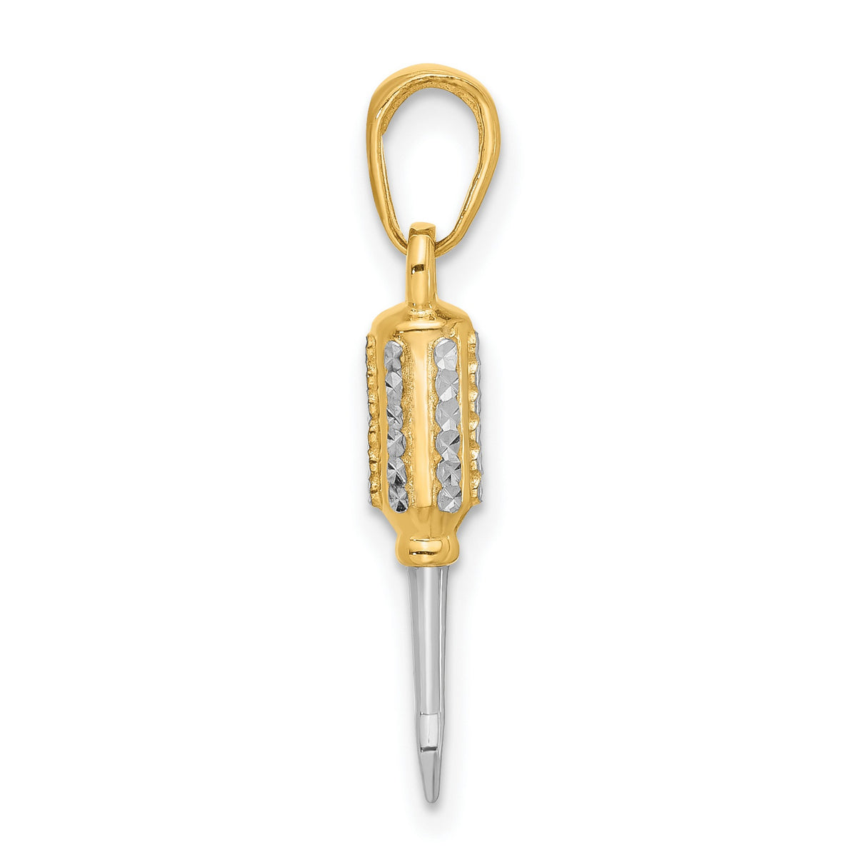 14k Multi-Tone Gold Screwdriver Pendant, Flathead Tool Charm, Industrial Jewelry for Men