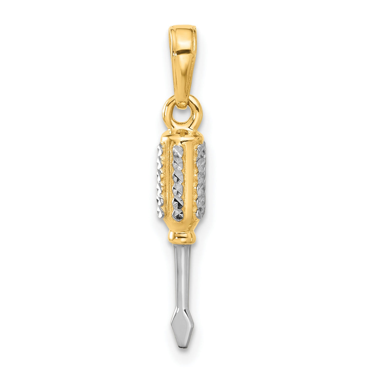 14k Multi-Tone Gold Screwdriver Pendant, Flathead Tool Charm, Industrial Jewelry for Men